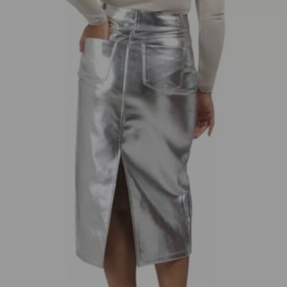 7 For All Mankind NWT silver metallic pencil skirt size M - Picture 2 of 5